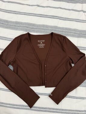 SET Active Brown Cropped Button-Front Cardigan